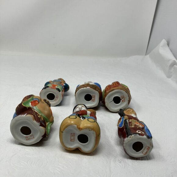 Vintage Japanese Kutani Moriage Lucky Gods Porcelain Figurines Set Lot Of 6 - Picture 14 of 16